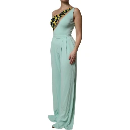 Mint Green One Shoulder Long Jumpsuit Dress