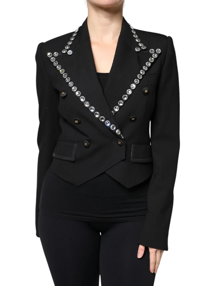 Black Crystal Double Breasted Blazer Jacket