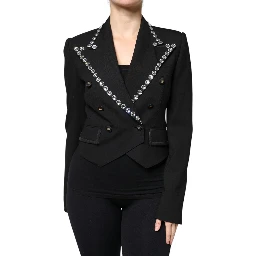 Black Crystal Double Breasted Blazer Jacket