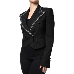 Black Crystal Double Breasted Blazer Jacket