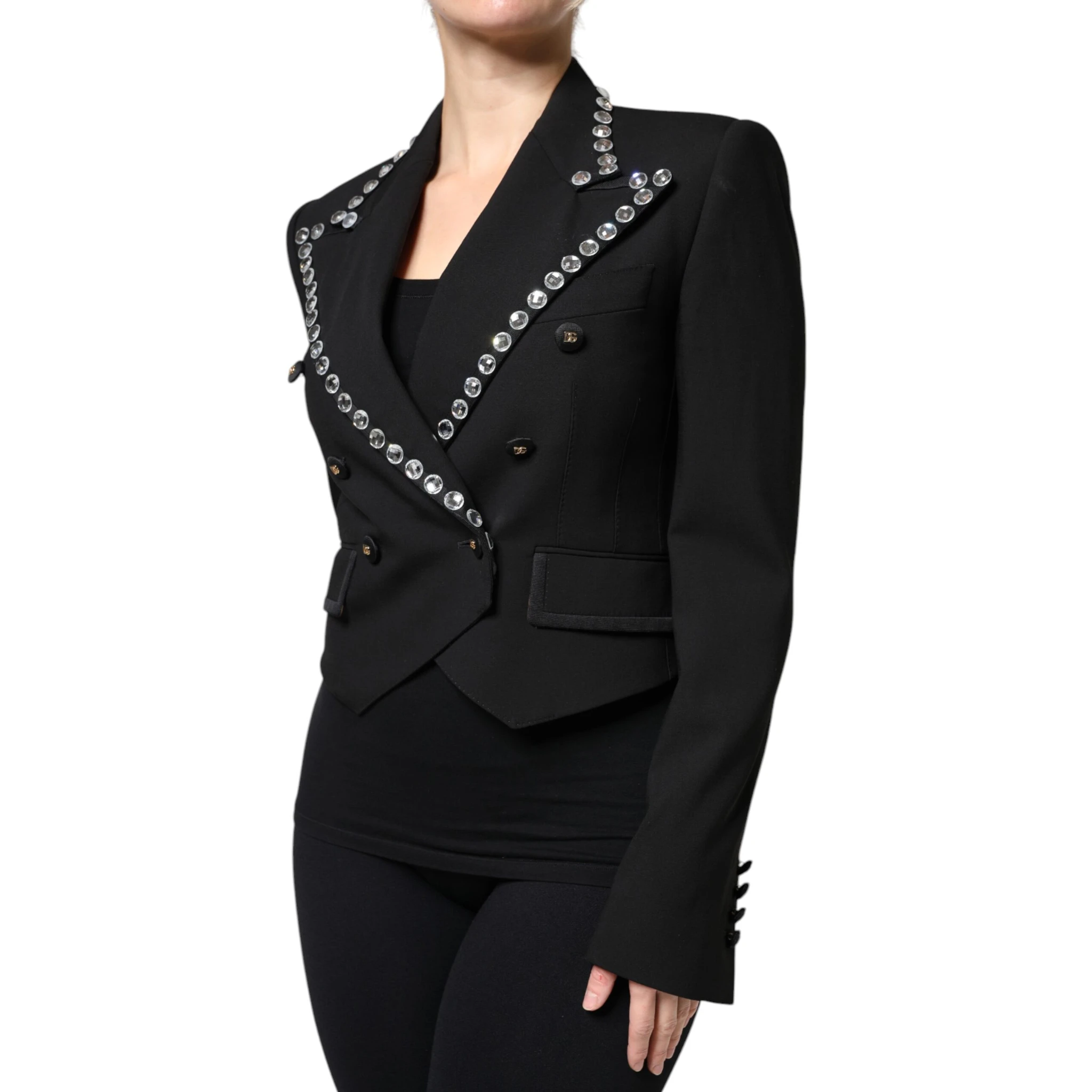 Black Crystal Double Breasted Blazer Jacket