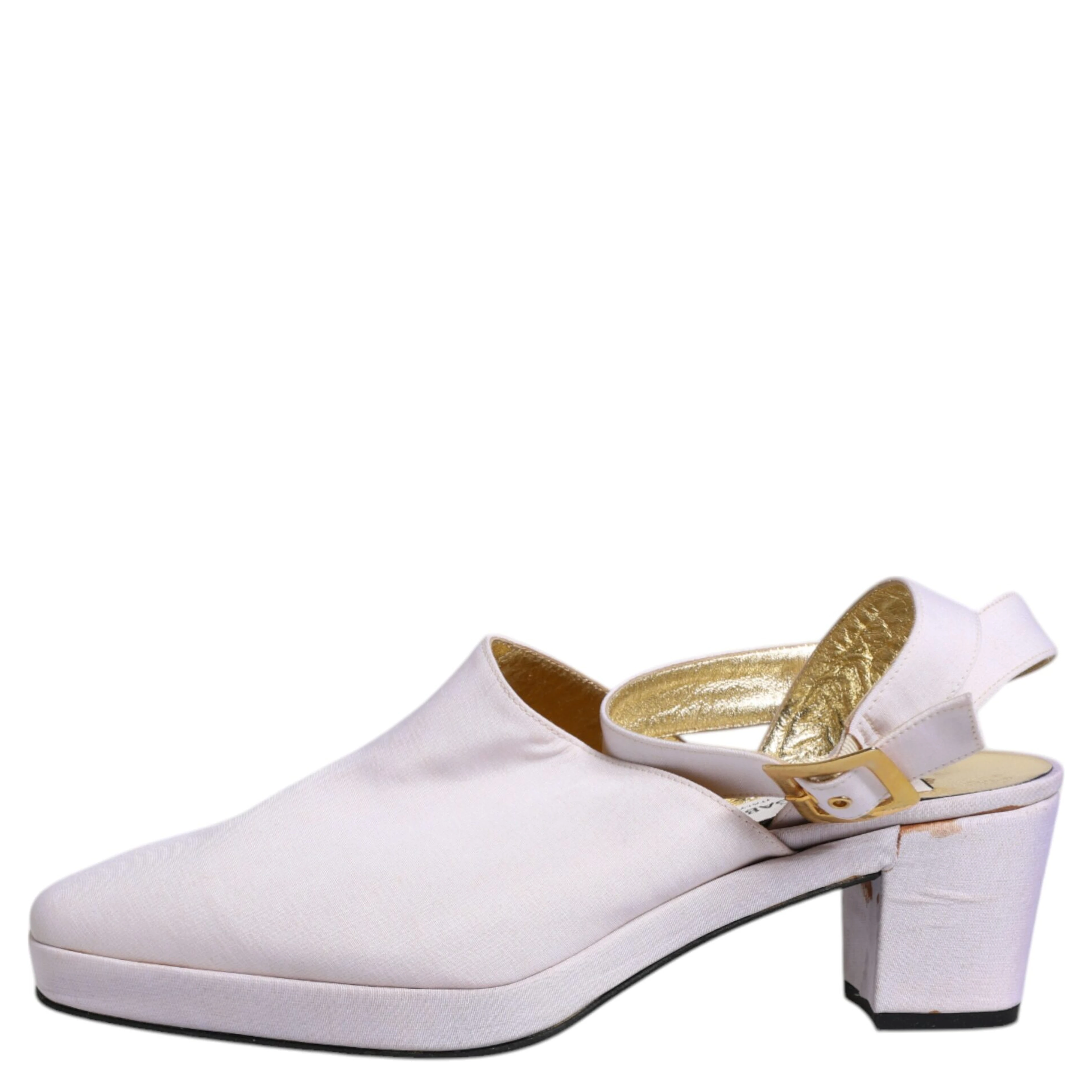 Off White Block Heel Slingback Sandals Shoes