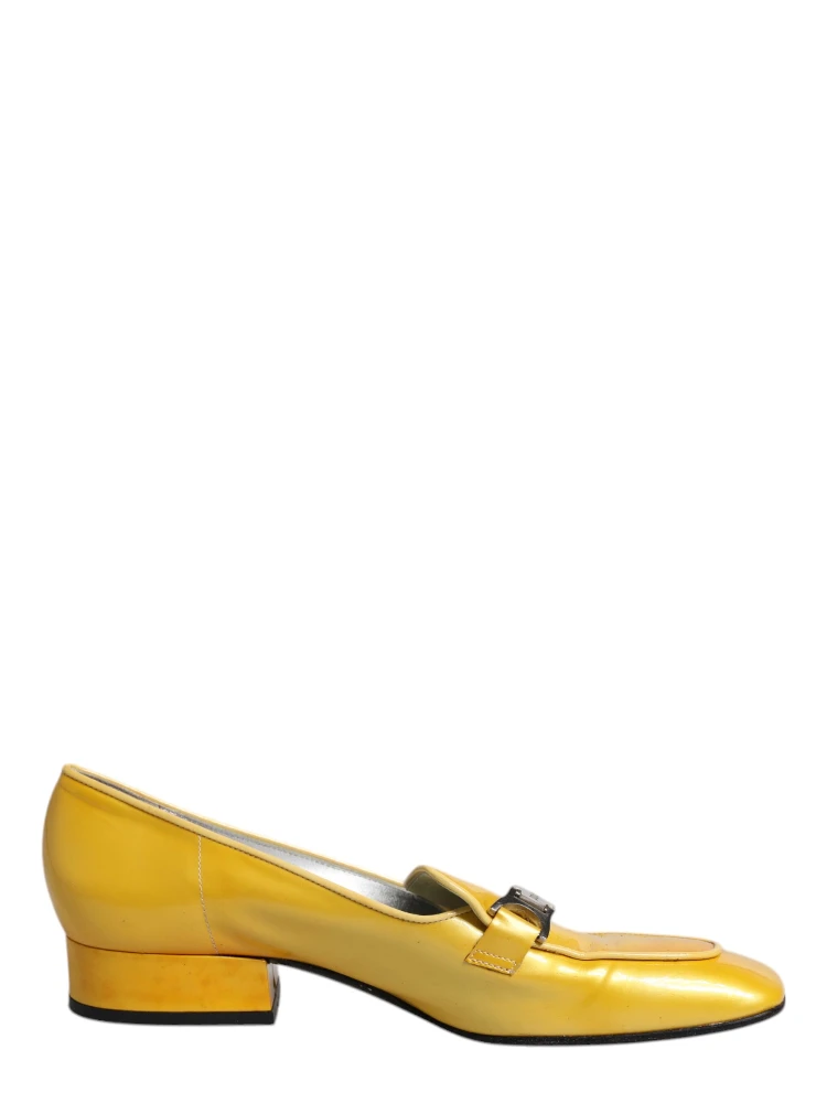 Yellow Leather Logo Plaque Slip On Mocassin Shoes