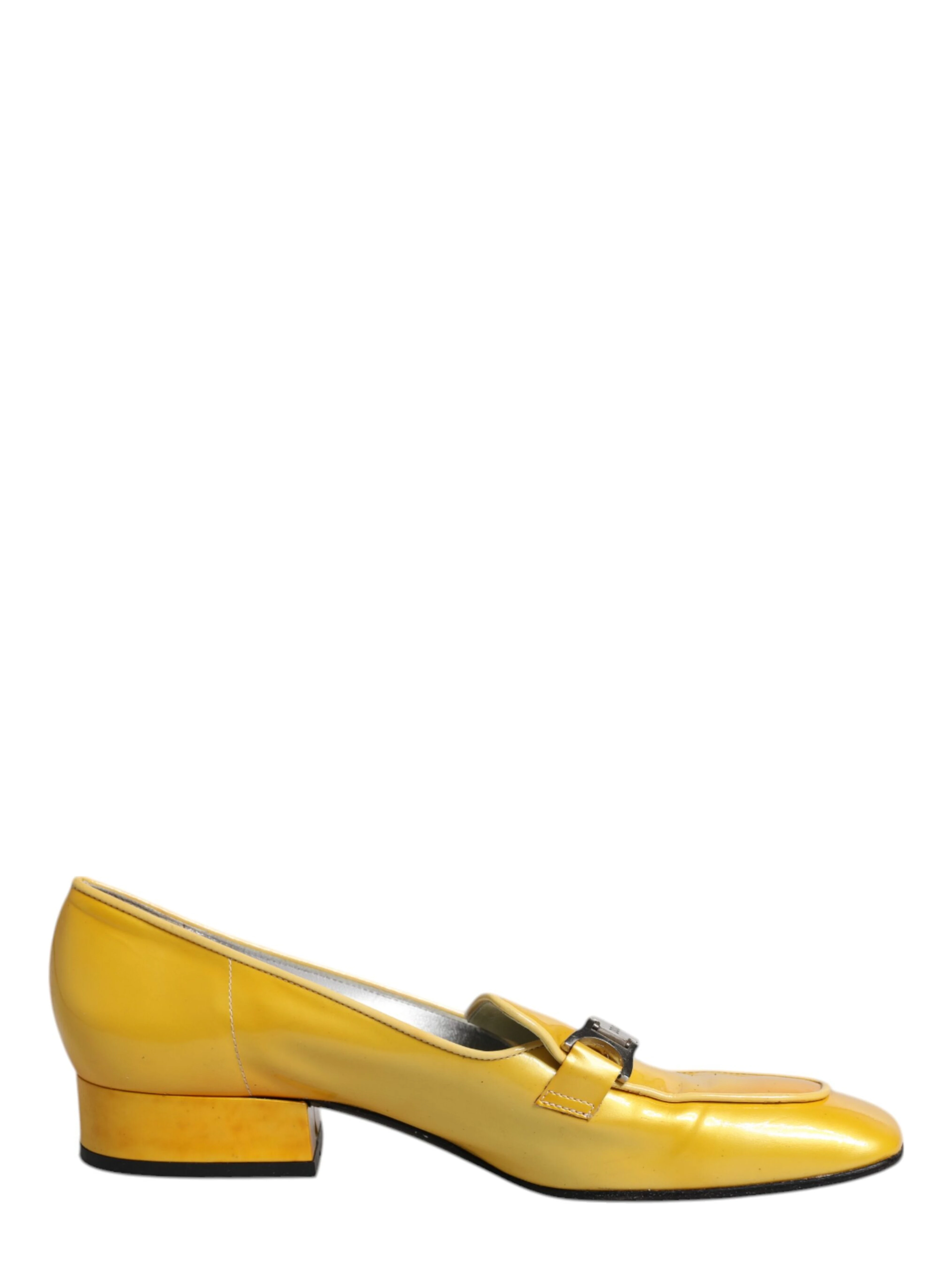 Yellow Leather Logo Plaque Slip On Mocassin Shoes