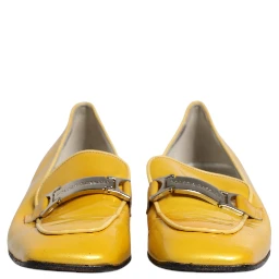 Yellow Leather Logo Plaque Slip On Mocassin Shoes