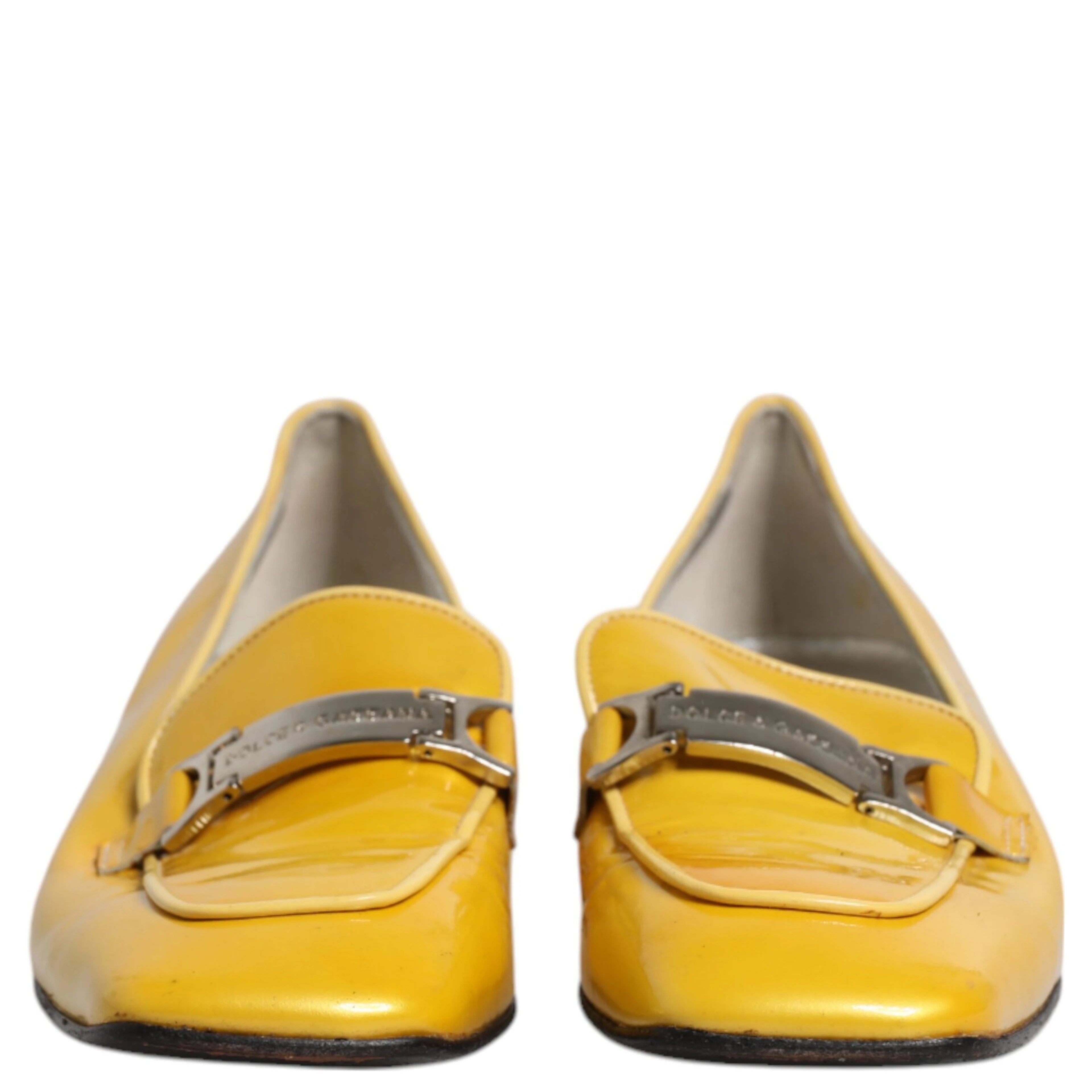 Yellow Leather Logo Plaque Slip On Mocassin Shoes