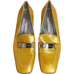 Yellow Leather Logo Plaque Slip On Mocassin Shoes