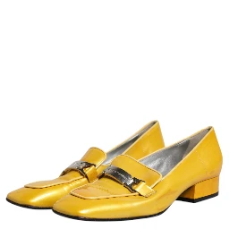 Yellow Leather Logo Plaque Slip On Mocassin Shoes