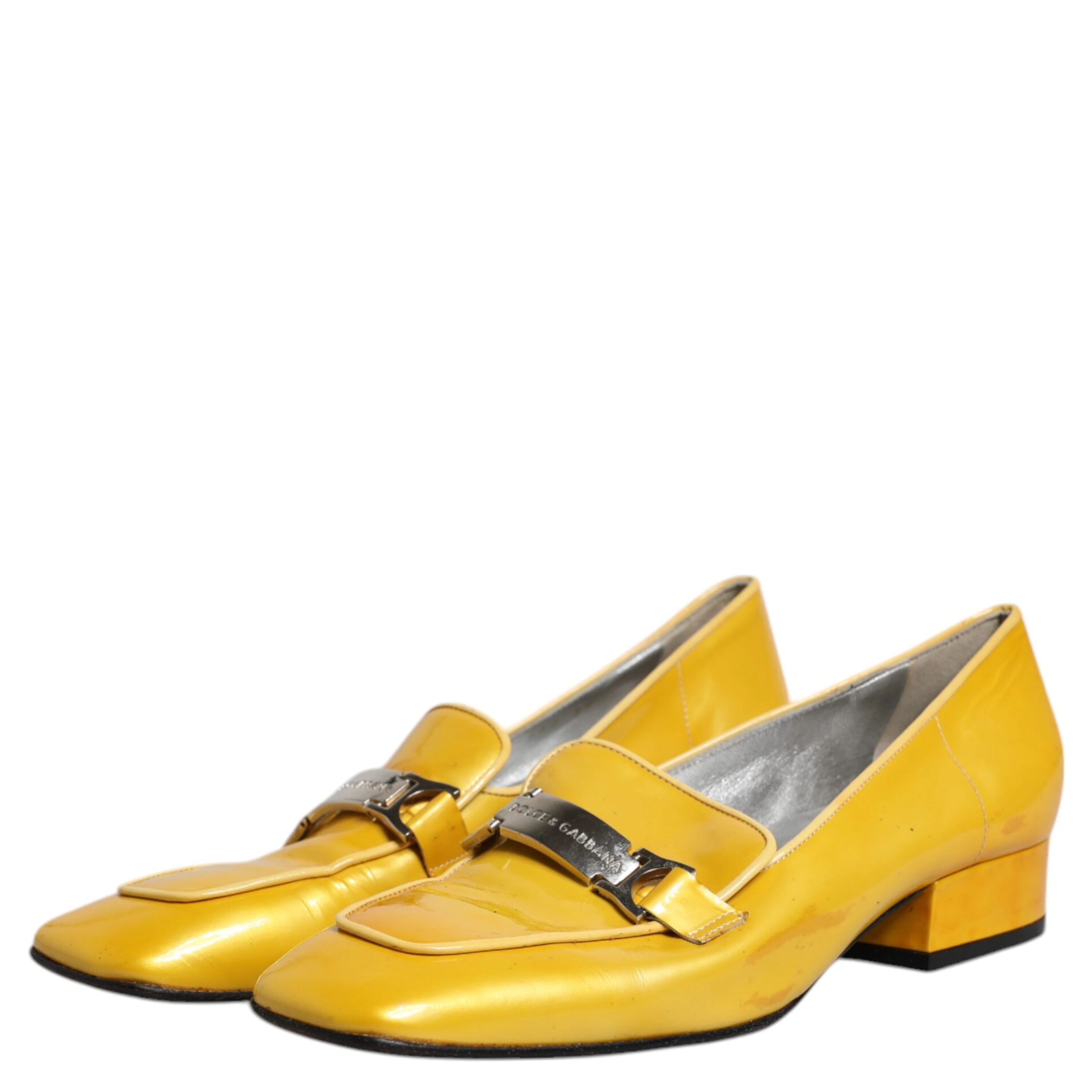 Yellow Leather Logo Plaque Slip On Mocassin Shoes