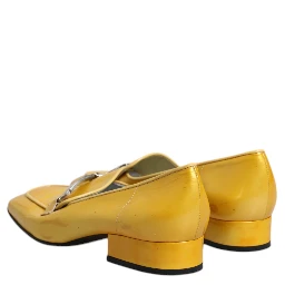 Yellow Leather Logo Plaque Slip On Mocassin Shoes
