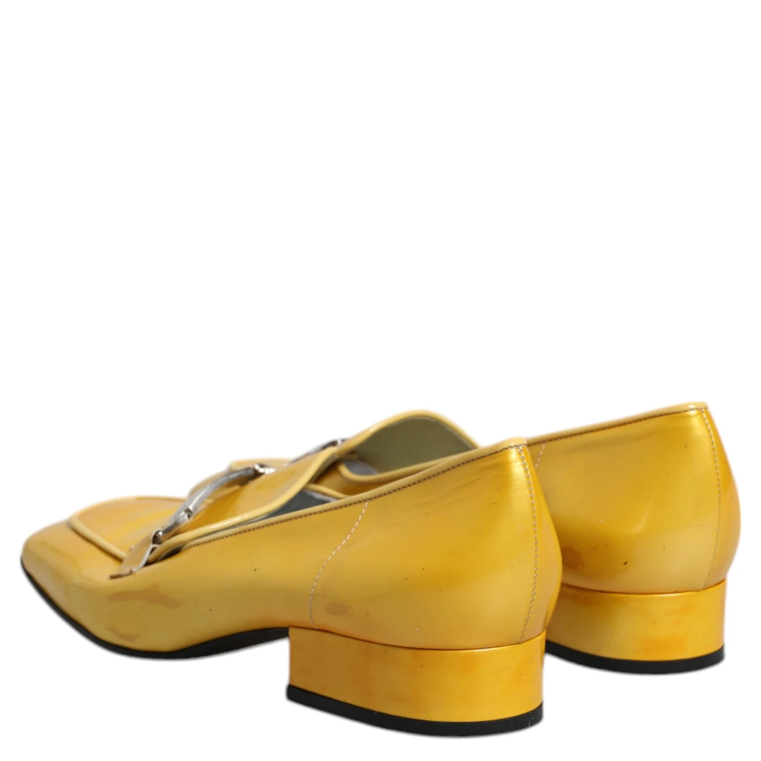 Yellow Leather Logo Plaque Slip On Mocassin Shoes