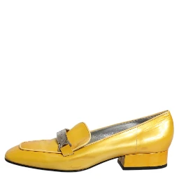 Yellow Leather Logo Plaque Slip On Mocassin Shoes