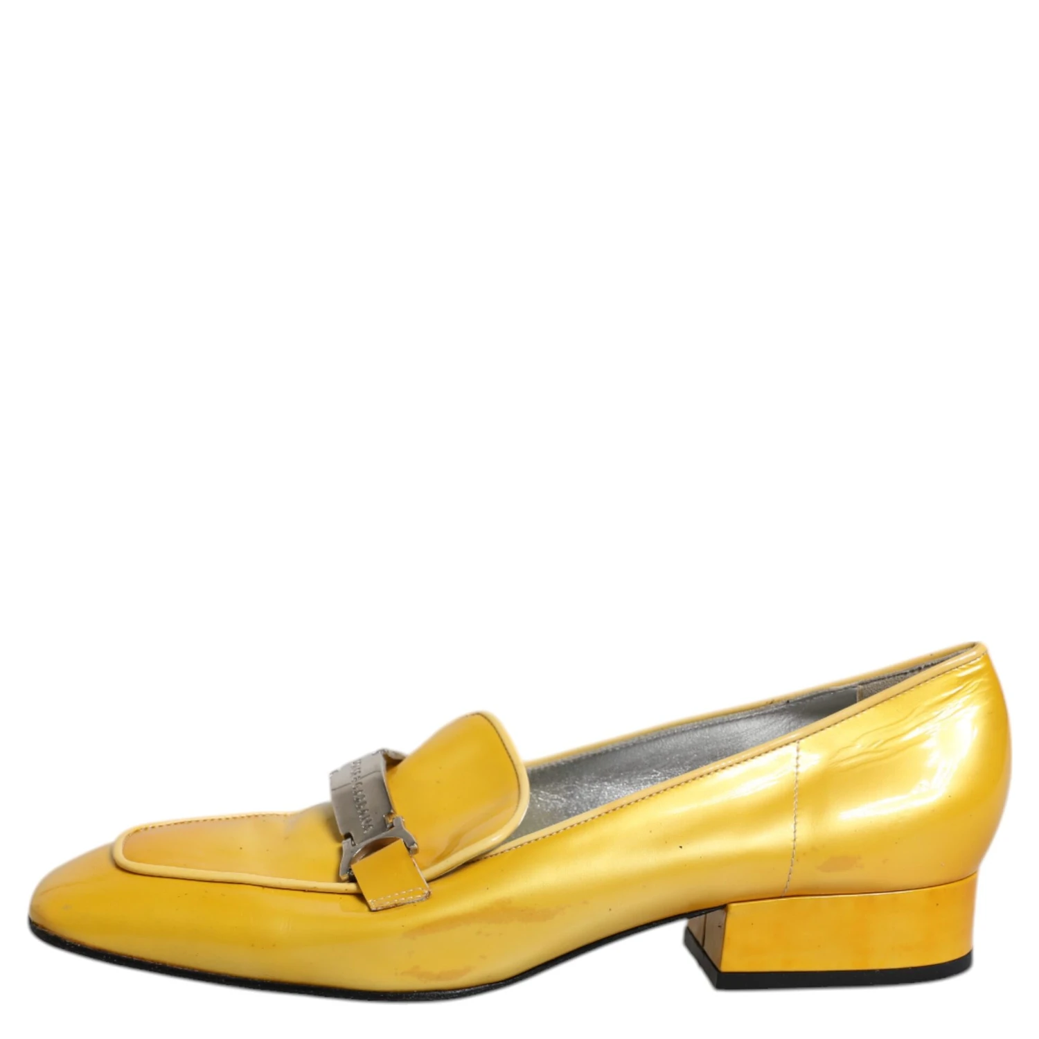 Yellow Leather Logo Plaque Slip On Mocassin Shoes