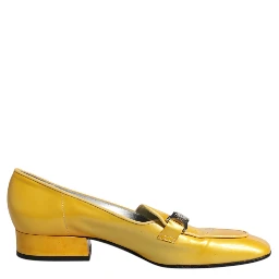 Yellow Leather Logo Plaque Slip On Mocassin Shoes