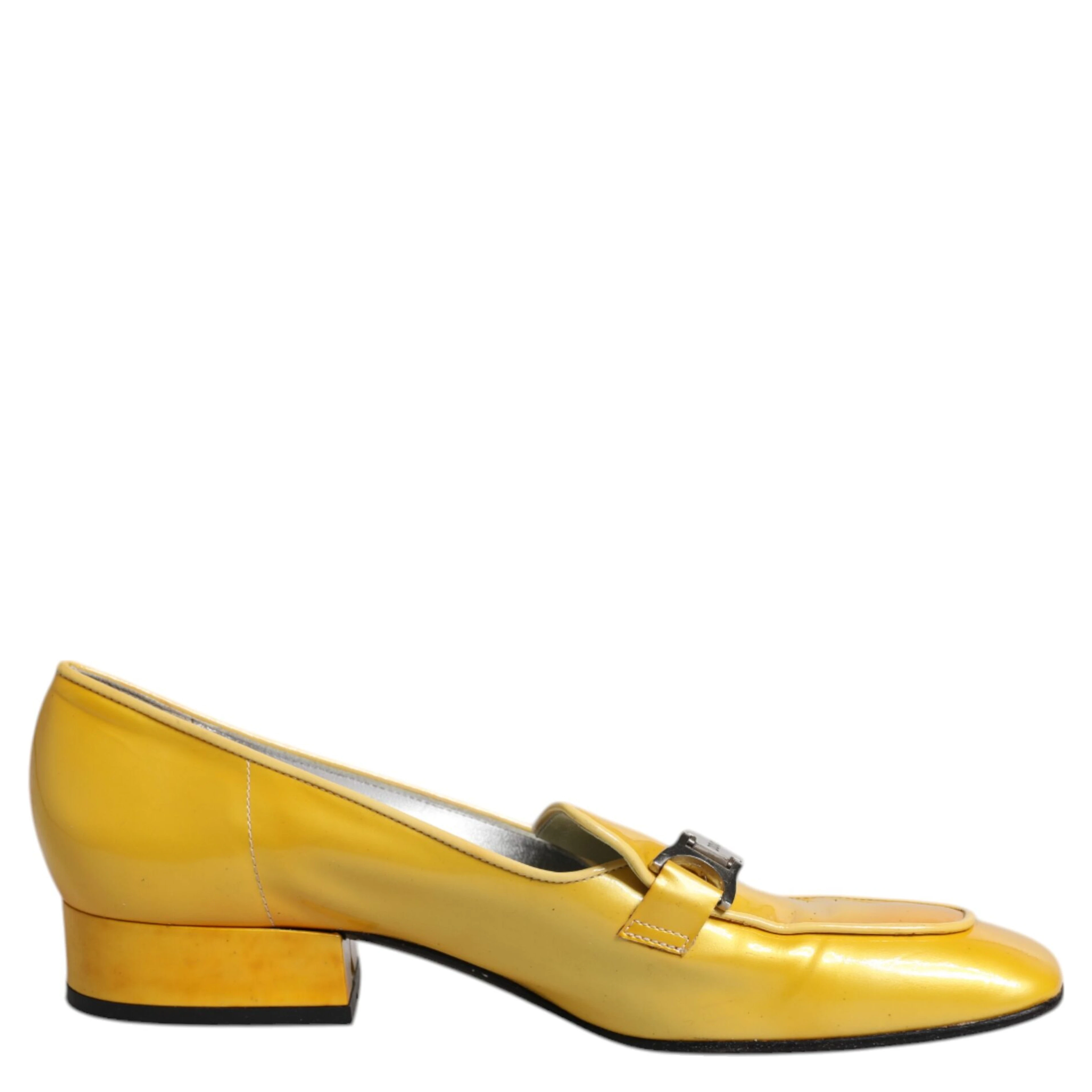 Yellow Leather Logo Plaque Slip On Mocassin Shoes