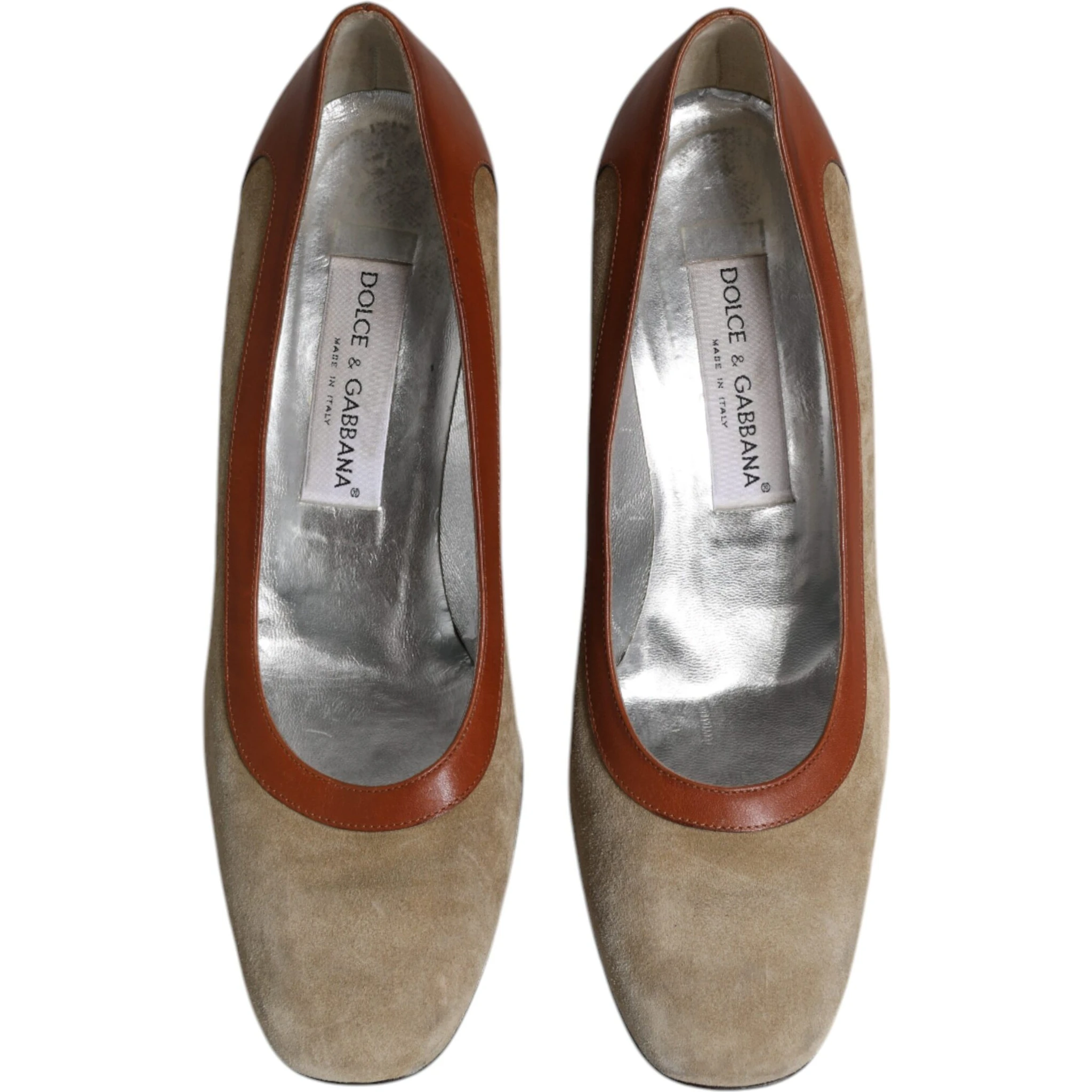 Beige Brown Leather Block Heels Pumps Shoes