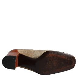 Beige Brown Leather Block Heels Pumps Shoes