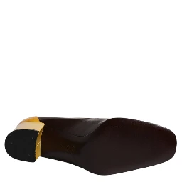 Yellow Brown Leather Block Heel Pumps Shoes