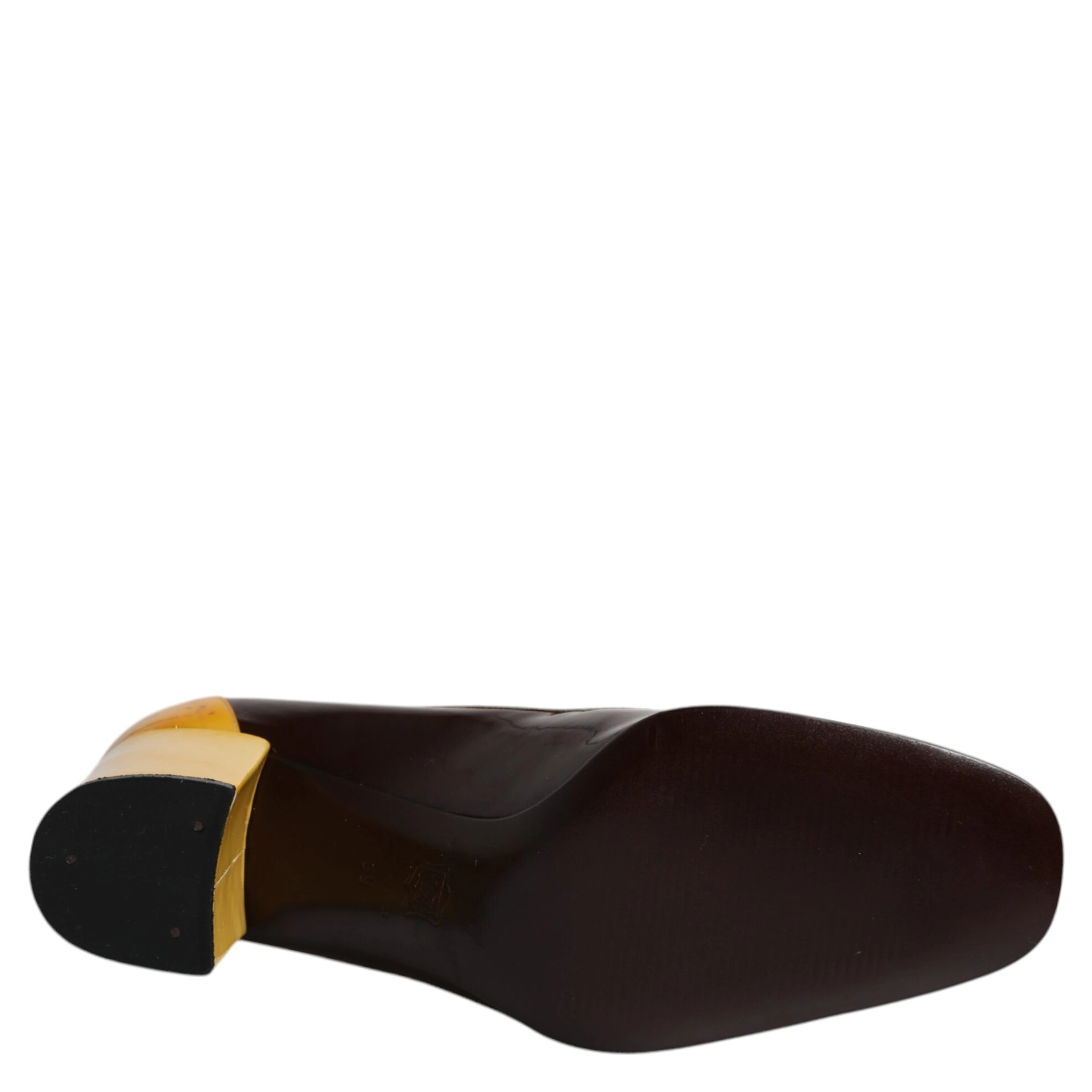 Yellow Brown Leather Block Heel Pumps Shoes