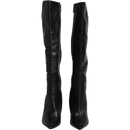 Black Leather Heels Knee High Boots Shoes