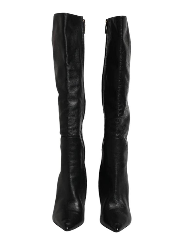 Black Leather Heels Knee High Boots Shoes alternative