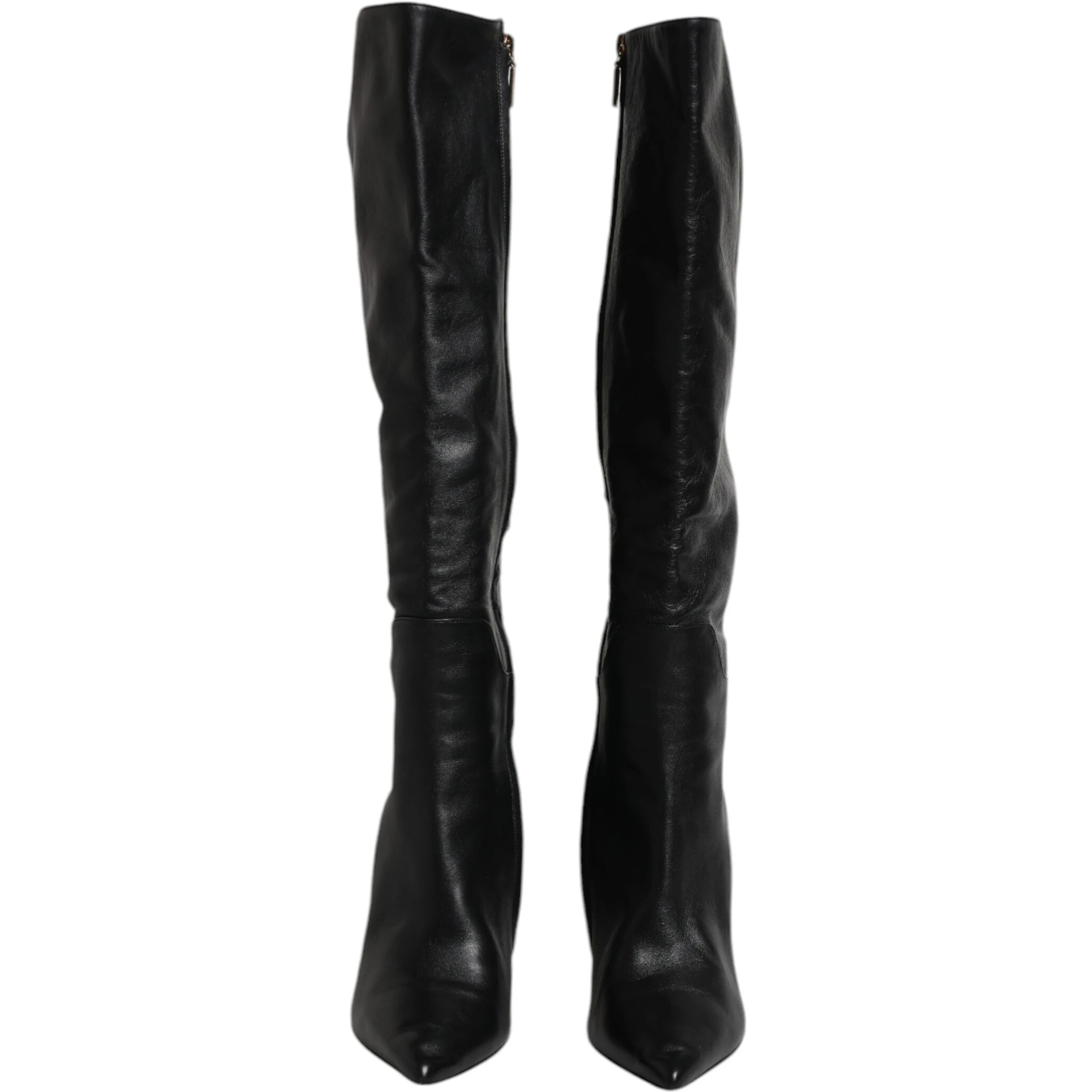 Black Leather Heels Knee High Boots Shoes