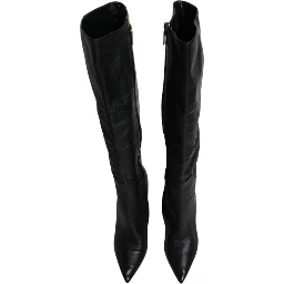 Black Leather Heels Knee High Boots Shoes