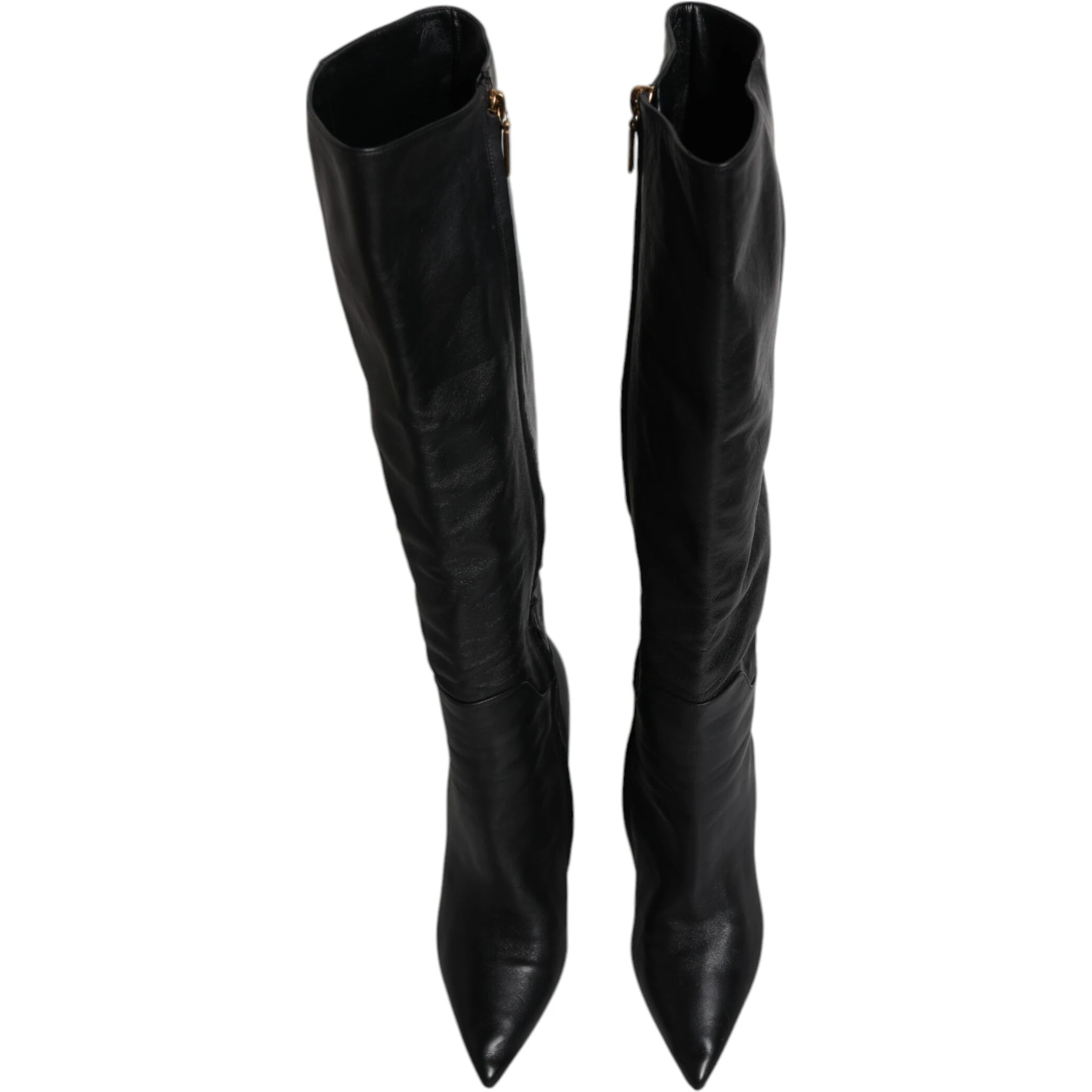 Black Leather Heels Knee High Boots Shoes