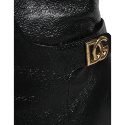 Black Leather Heels Knee High Boots Shoes