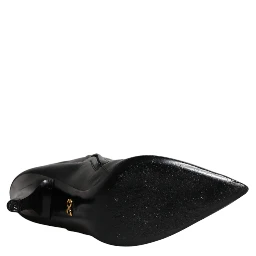 Black Leather Heels Knee High Boots Shoes