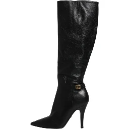 Black Leather Heels Knee High Boots Shoes