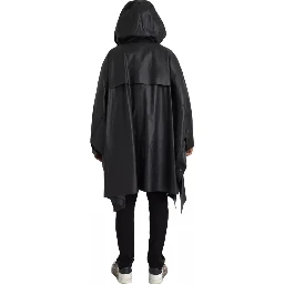 Black Leather Hooded Men Trenchcoat Jacket