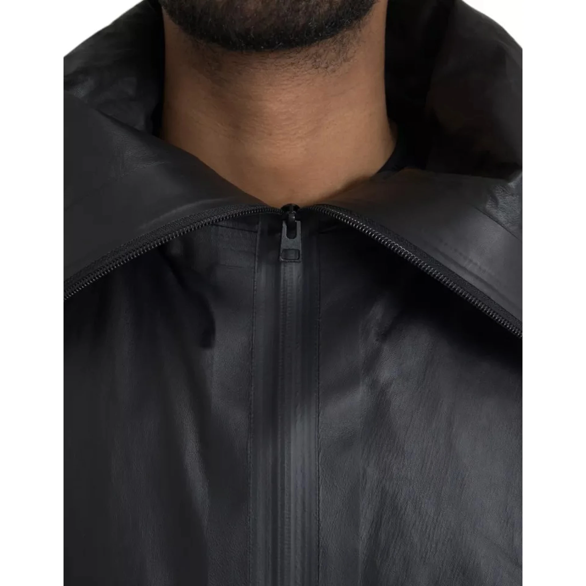 Black Leather Hooded Men Trenchcoat Jacket