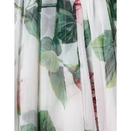 White Silk Floral Print A-line Midi Dress