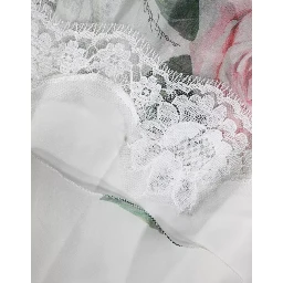 White Silk Floral Print A-line Midi Dress