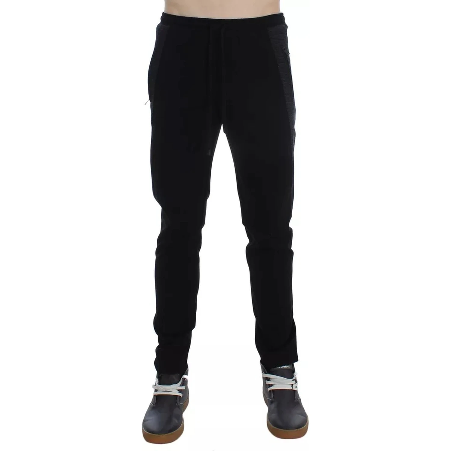 Black Gray Wool Casual Trousers Stripe Pants