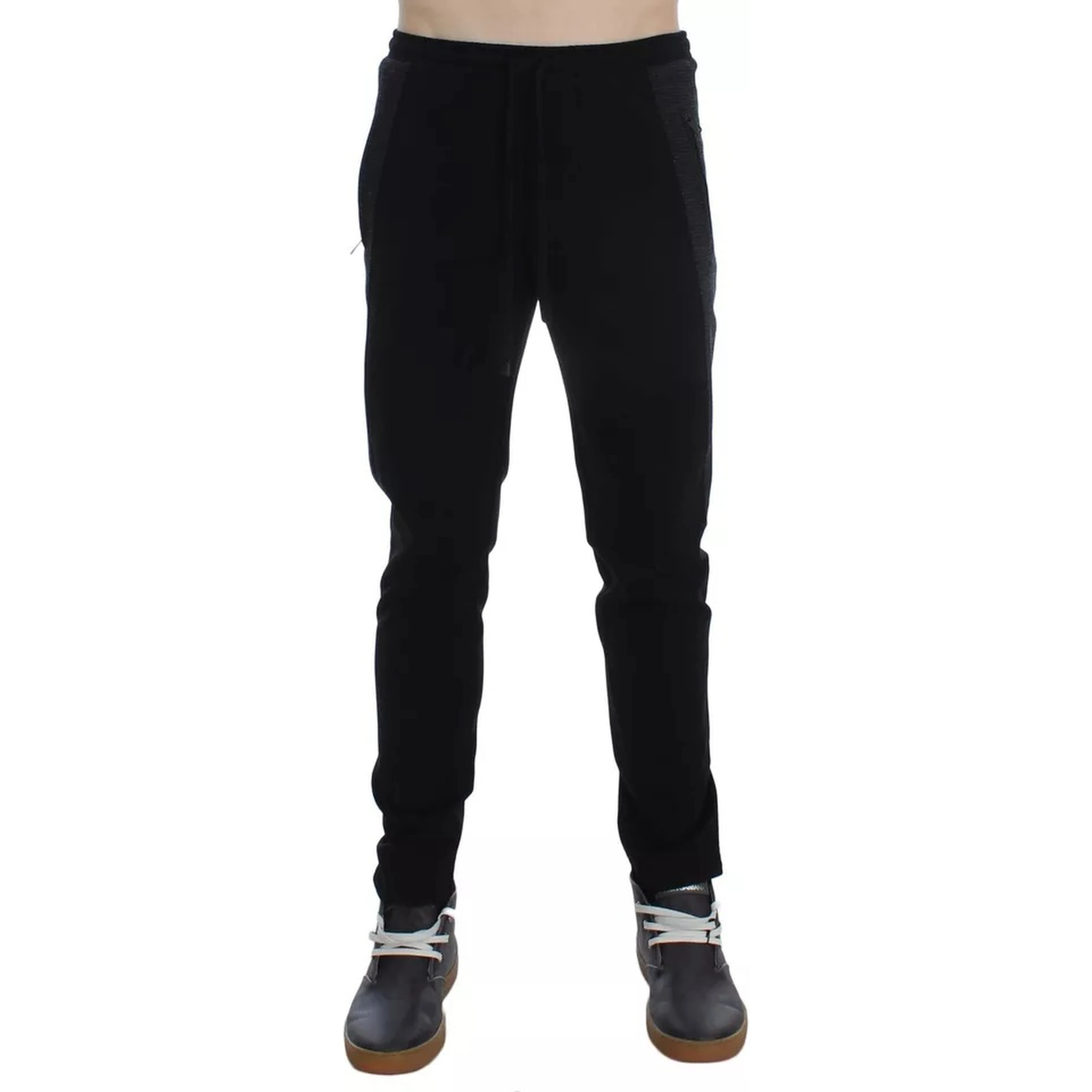 Black Gray Wool Casual Trousers Stripe Pants