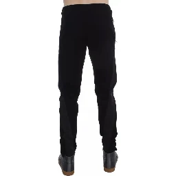 Black Gray Wool Casual Trousers Stripe Pants