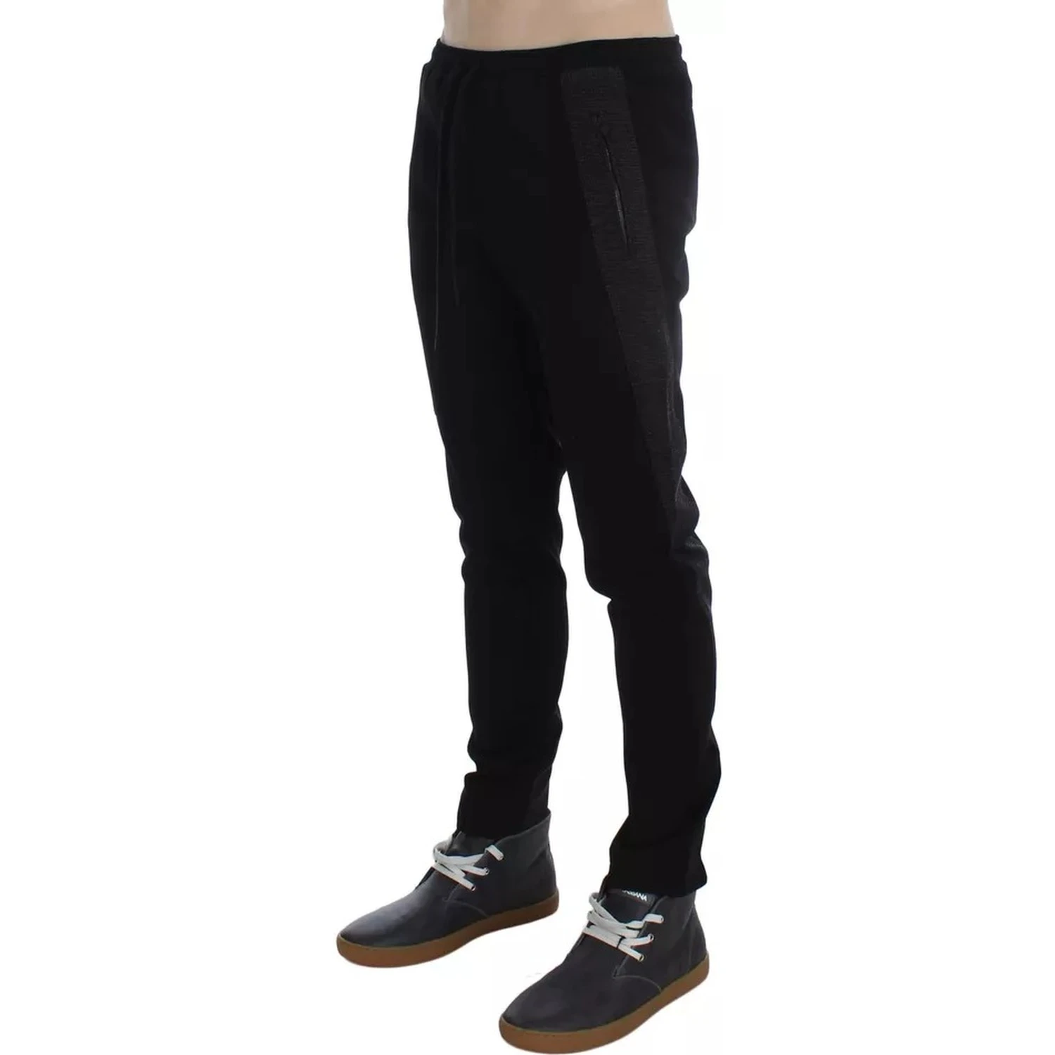 Black Gray Wool Casual Trousers Stripe Pants