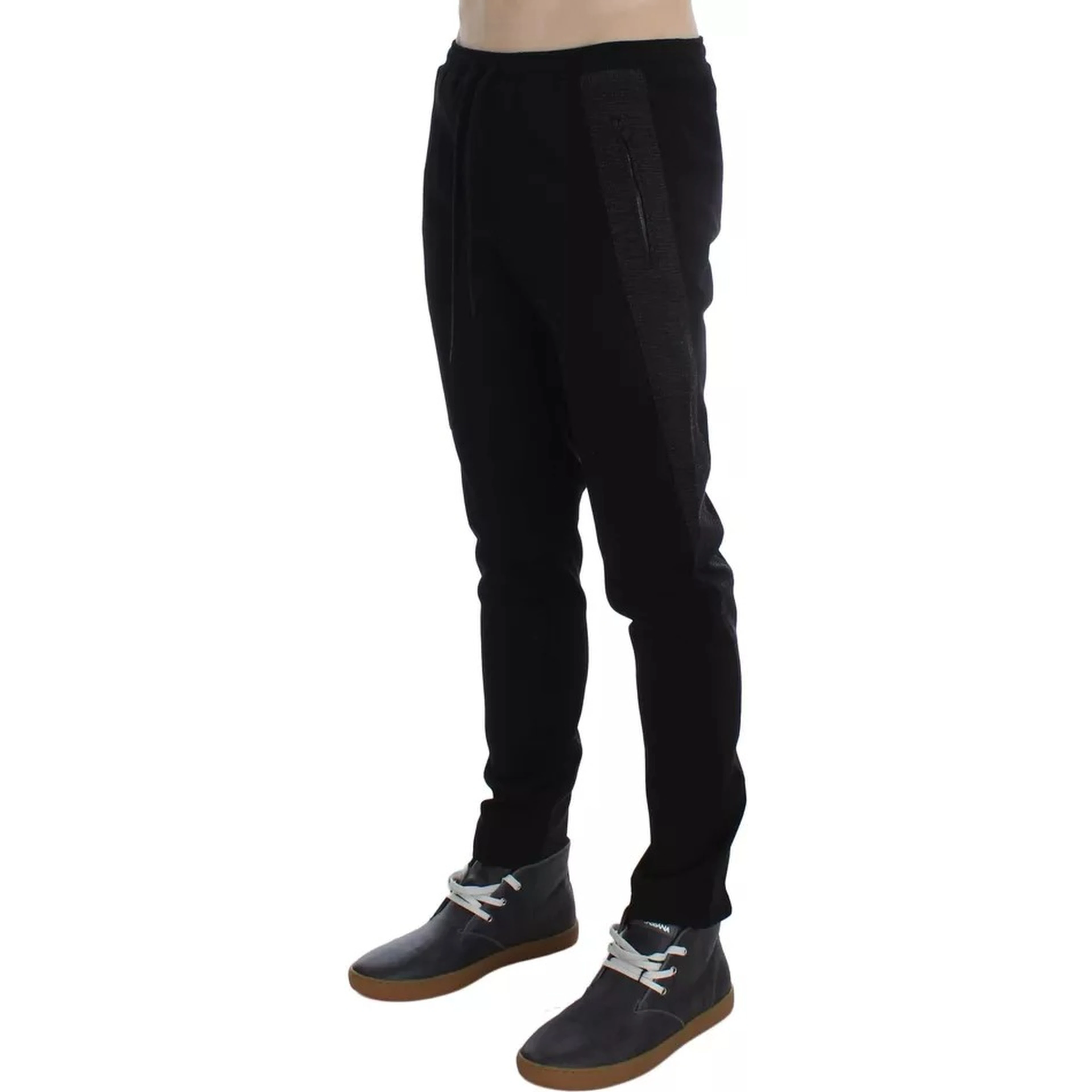 Black Gray Wool Casual Trousers Stripe Pants