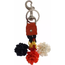 Silver Brown Raffia Leather Clasp Finder Chain Keyring