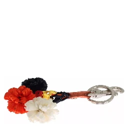 Silver Brown Raffia Leather Clasp Finder Chain Keyring