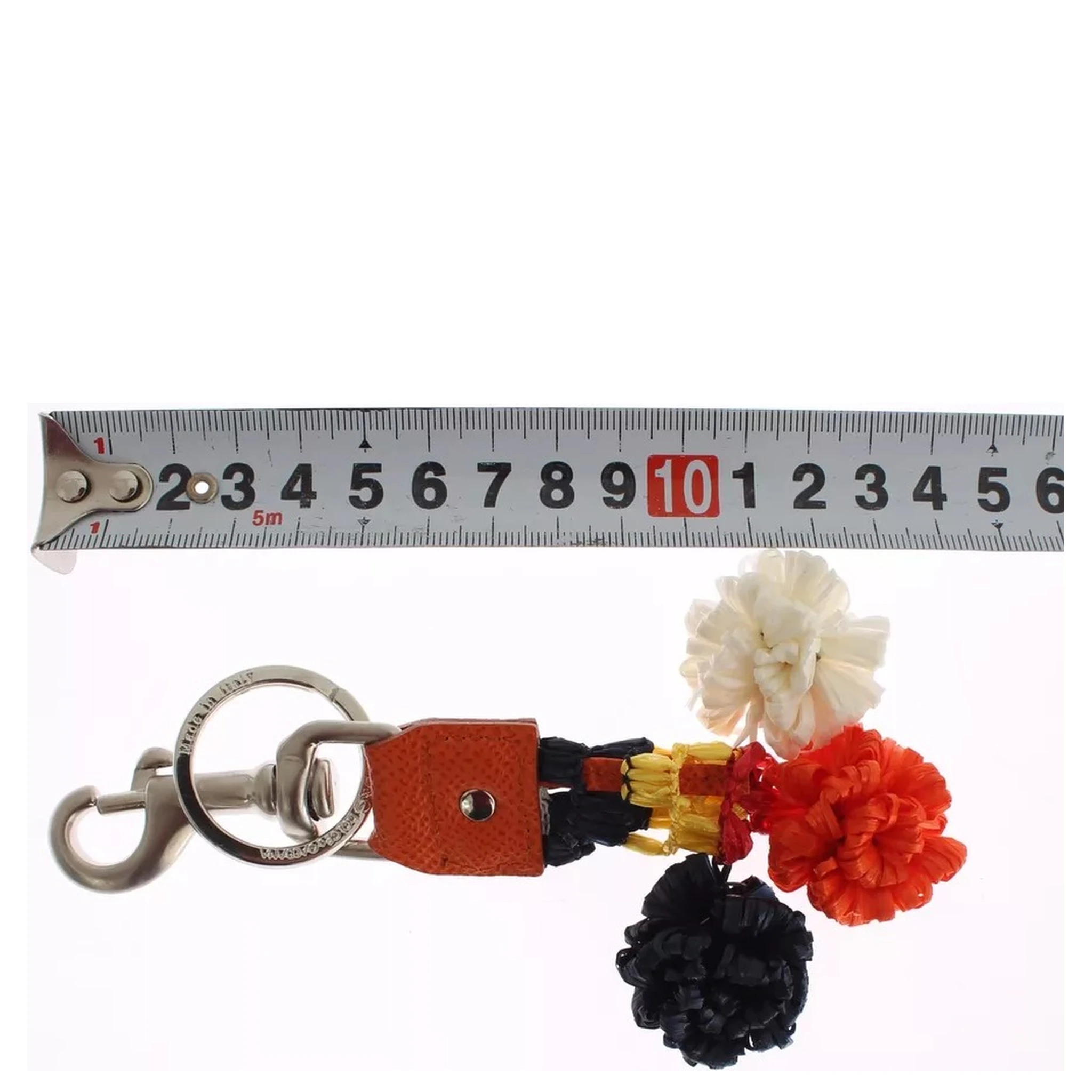 Silver Brown Raffia Leather Clasp Finder Chain Keyring