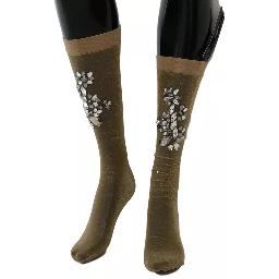 Gold Stretch Floral Clear Crystal Stocking Socks