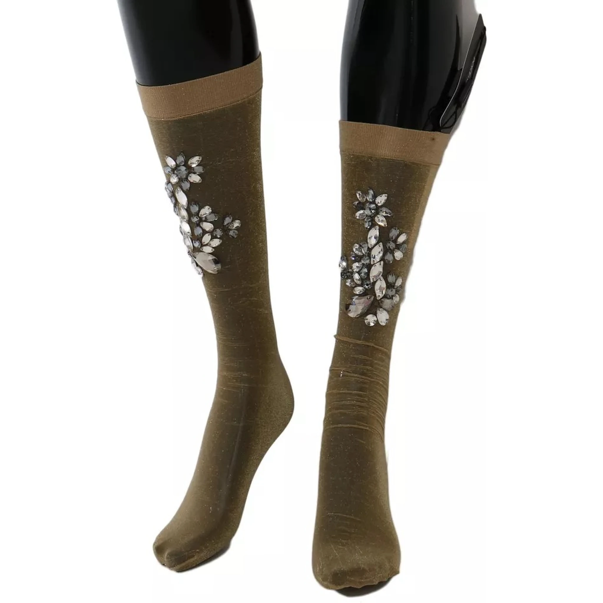 Gold Stretch Floral Clear Crystal Stocking Socks
