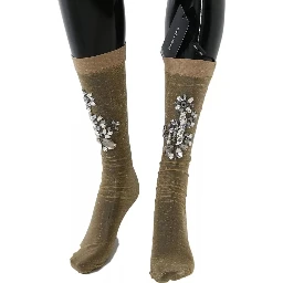 Gold Stretch Floral Clear Crystal Stocking Socks