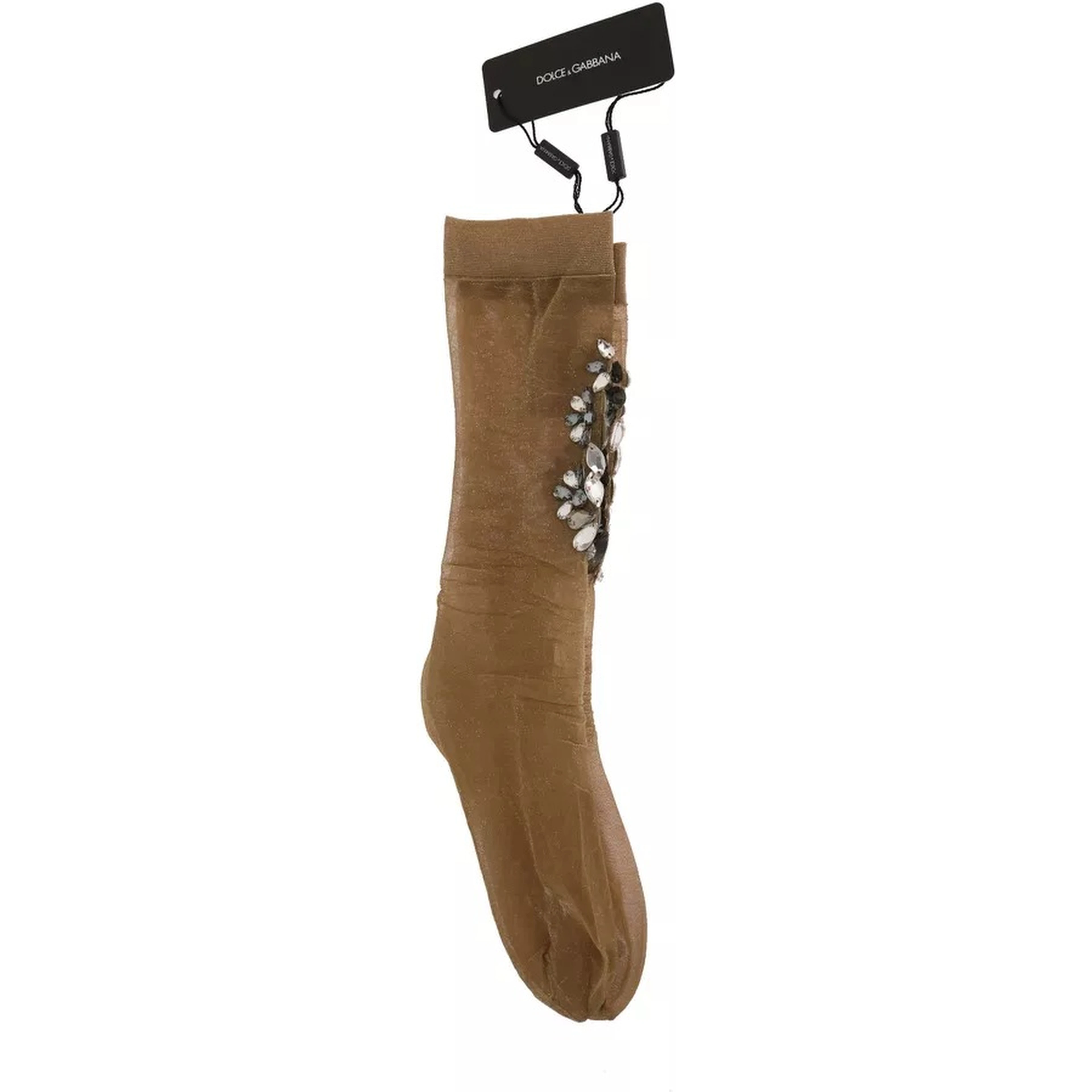 Gold Stretch Floral Clear Crystal Stocking Socks