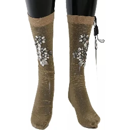 Gold Stretch Floral Clear Crystal Stocking Socks