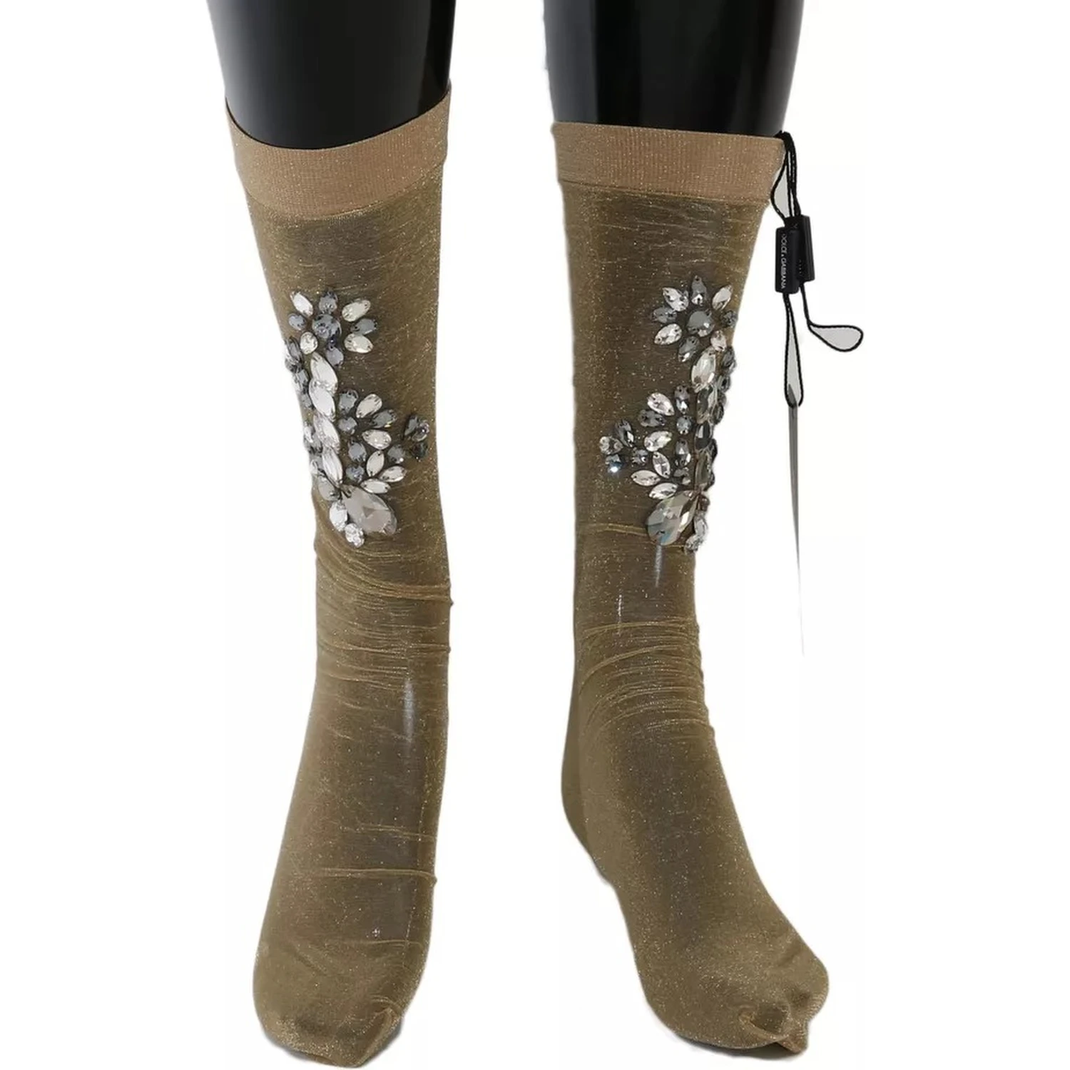 Gold Stretch Floral Clear Crystal Stocking Socks