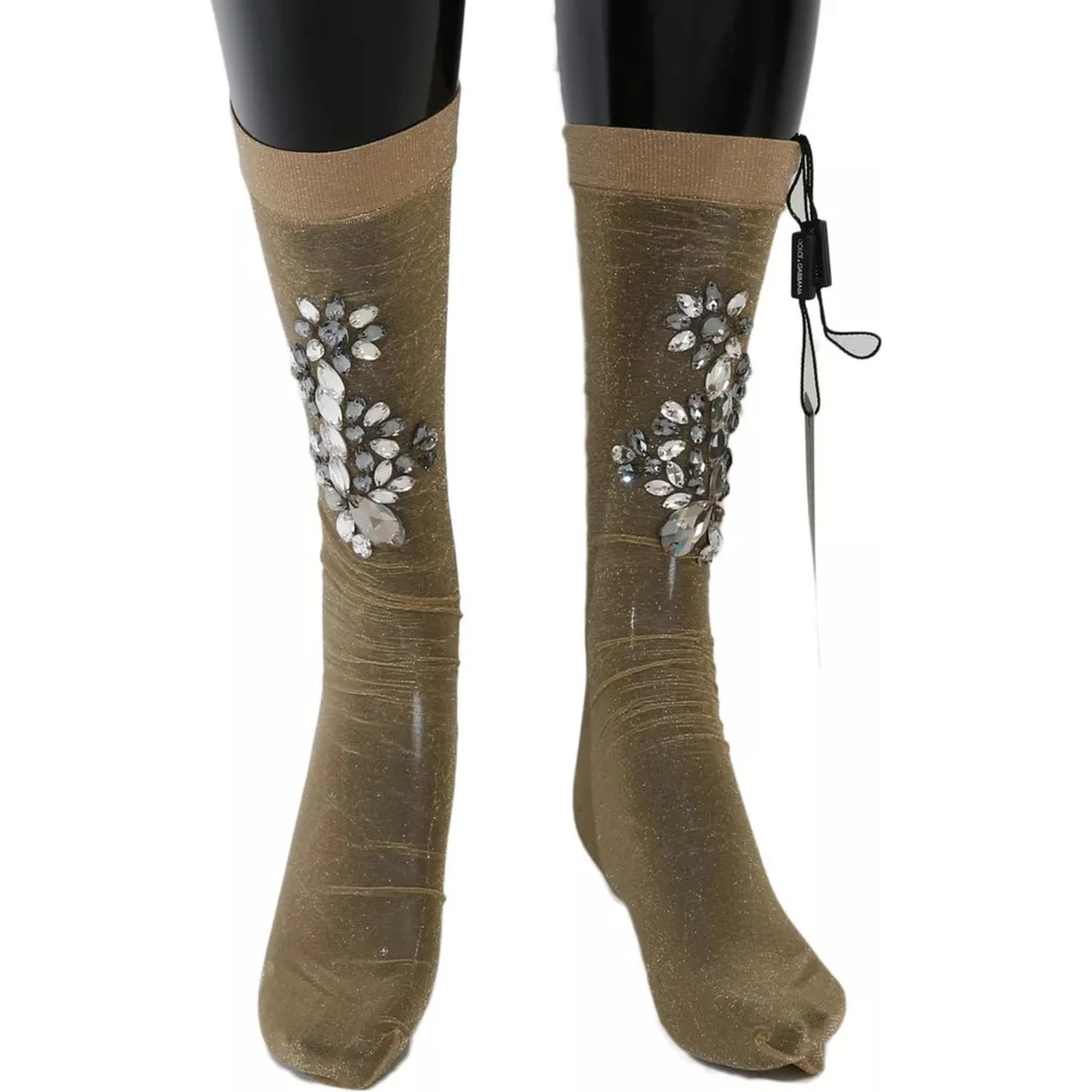 Gold Stretch Floral Clear Crystal Stocking Socks